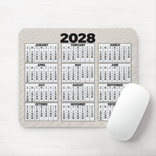 2028 Kalender mit Strand Sand Hintergrund Mousepad (Mit Mouse)