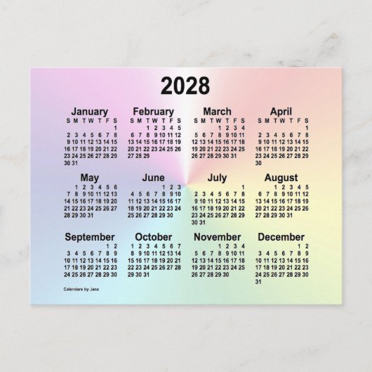 2028 Rainbow Cloud Mini Calendar von Janz Postkarte (Vorderseite)