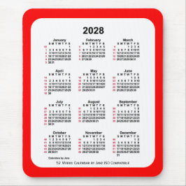 2028 Red 52 Weeks ISO Kalender von Janz Two Tone Mousepad
