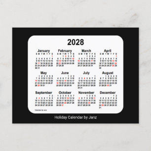 2028 Schwarzer Feiertags-Mini-Kalender von Janz Feiertagspostkarte