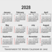 2028 Transparenter 52-Wochen-Kalender von Janz Aufkleber (Vorderseite)