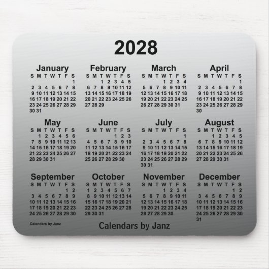 2028 Verblasster weißer Kalender von Janz Mouse Pa Mousepad (Vorne)