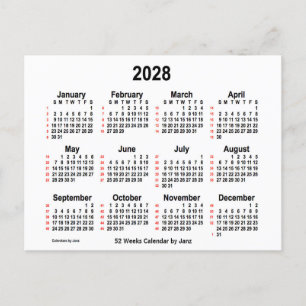 2028 Weißer 52-Wochen-Kalender von Janz Postkarte