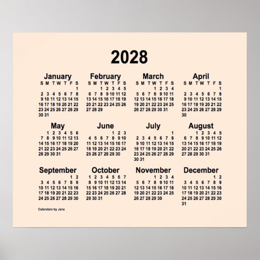 2028 Weißer Kalender der Antike von Janz Print Poster (Vorne)