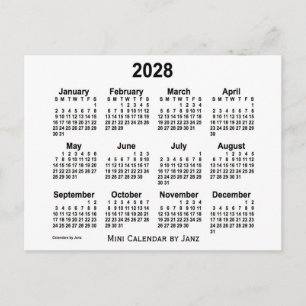 2028 Weißer Mini-Kalender von Janz Postkarte