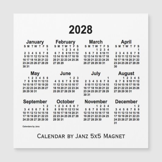 2028 Weißkalender von Janz 5x5 Magnet (Vorderseite)
