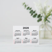2028 White 52 Week Calendar by Janz Business Cards Visitenkarte (Stehend Vorderseite)