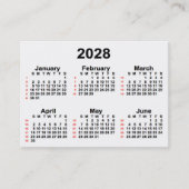 2028 White 52 Week Calendar by Janz Business Cards Visitenkarte (Vorderseite)