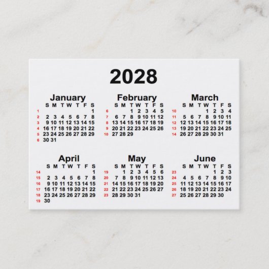 2028 White 52 Week Calendar by Janz Business Cards Visitenkarte (Vorderseite)