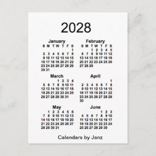 2028 White 6 Month Mini Kalender von Janz Postkarte