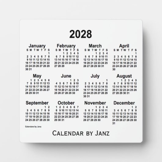 2028 White Desk Calendar von Janz Fotoplatte (Vorderseite)