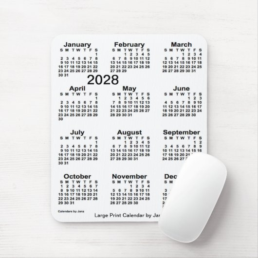 2028 White Large Print Calendar von Janz Mousepad (Mit Mouse)