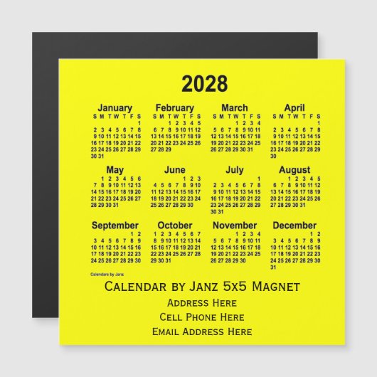 2028 Yellow Business Calendar von Janz Magnetkarte (Vorne/Hinten)