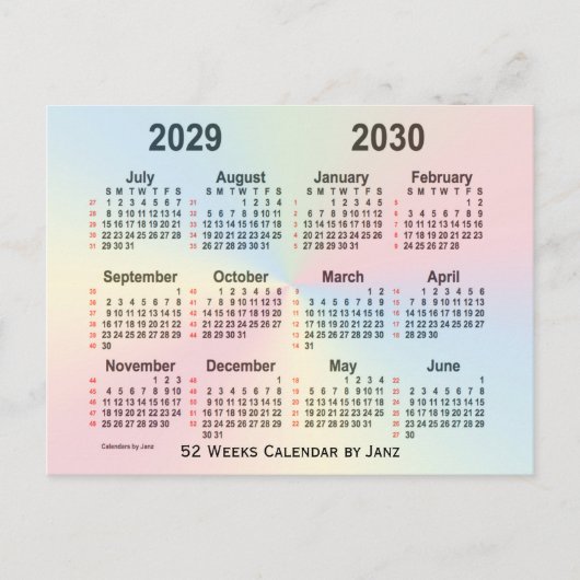 2029-2030 Rainbow 52 Weeks Calendar by Janz Postkarte (Vorderseite)