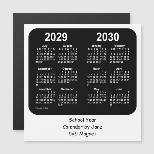 2029-2030 Schwarz-Weiß-Schulkalender von Janz Magnetkarte (Vorne/Hinten)