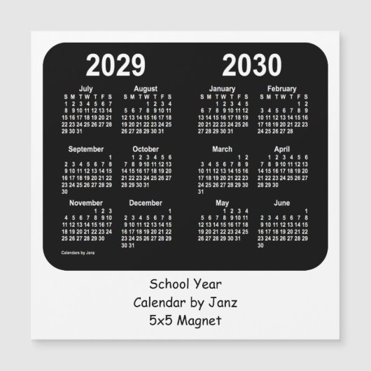 2029-2030 Schwarz-Weiß-Schulkalender von Janz Magnetkarte (Vorderseite)