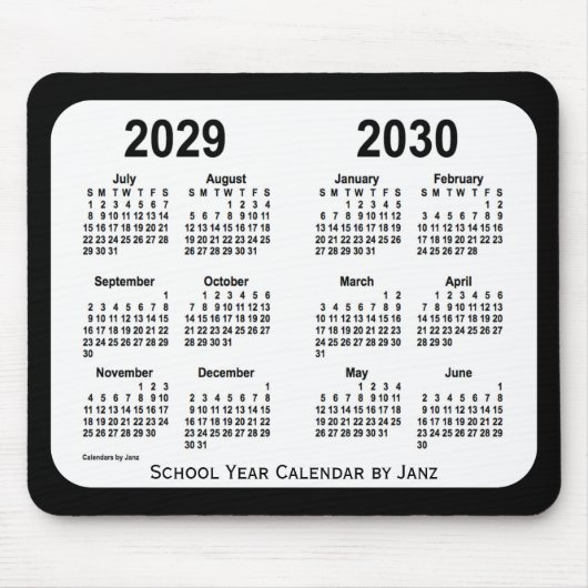2029-2030 Schwarz-Weiß-Schulkalender von Janz Mousepad (Vorne)