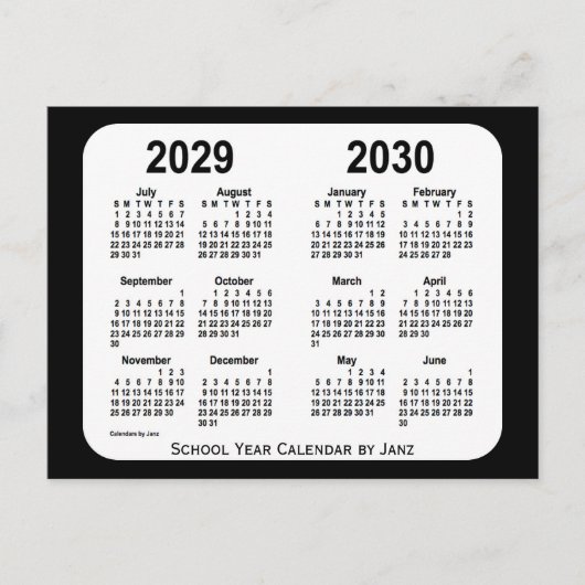 2029-2030 Schwarz-Weiß-Schulkalender von Janz Postkarte (Vorderseite)