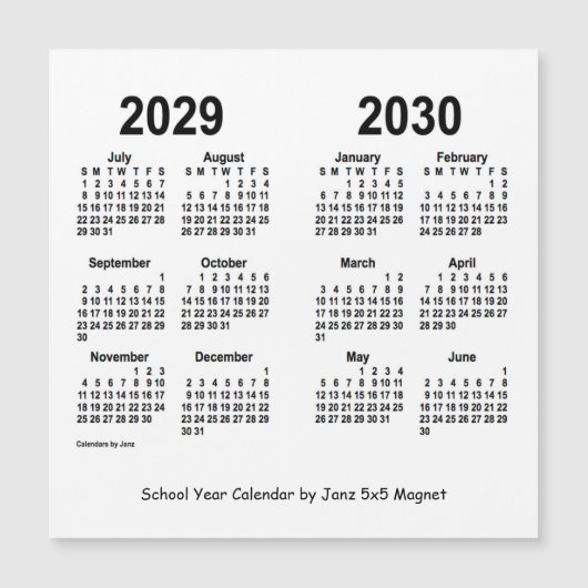 2029-2030 Weißes Schuljahr - Kalender von Janz Magnetkarte (Vorderseite)