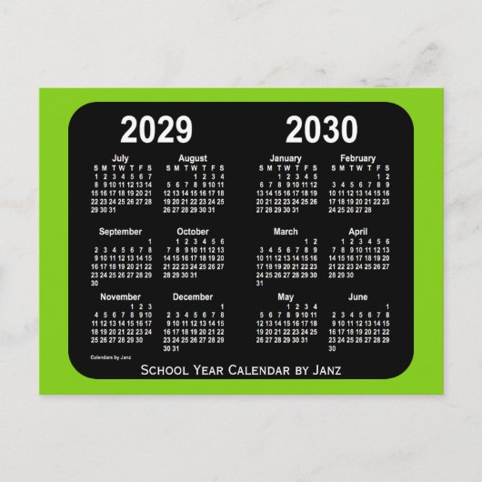 2029-2030 Yellowgreen Neon School Calendar by Janz Postkarte (Vorderseite)