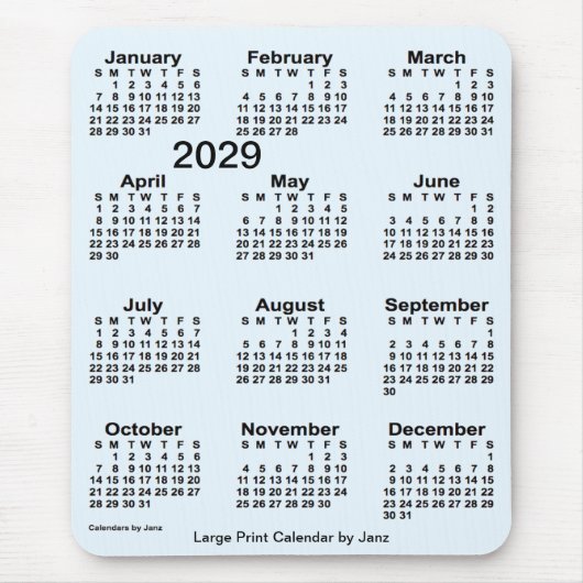 2029 Alice Blue Large Print Calendar von Janz Mousepad (Vorne)