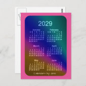2029 Aurora Pink 6 Monat Mini Kalender von Janz Postkarte (Vorne/Hinten)