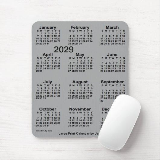 2029 Battleship Gray Large Print Calendar von Janz Mousepad (Mit Mouse)