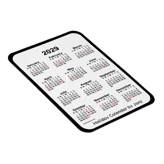 2029 Black Holiday Calendar von Janz Magnet (Rechte Seite)