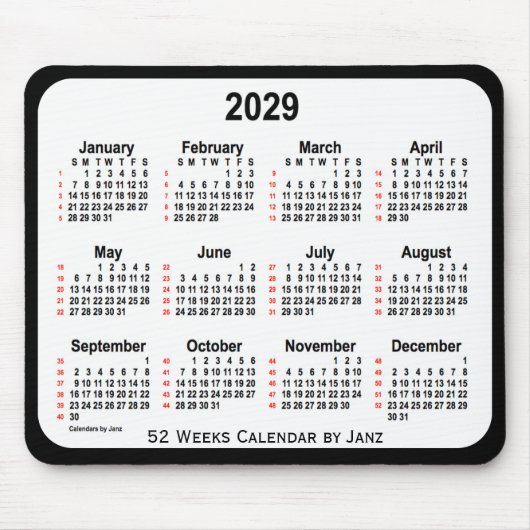 2029 Black Two Tone 52 Weeks Calendar von Janz Mousepad (Vorne)