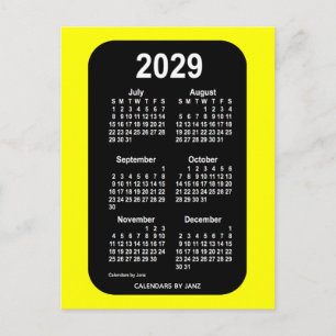 2029 Gelbe Neon 6 Monate Mini-Kalender von Janz Postkarte