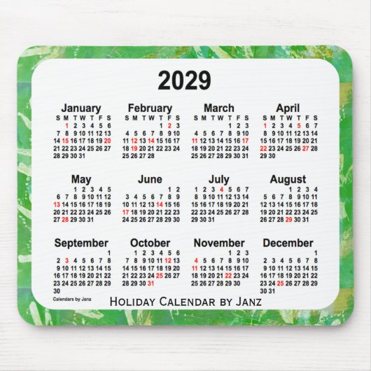 2029 Green Holiday Art Kalender von Janz Mouse Pad Mousepad (Vorne)