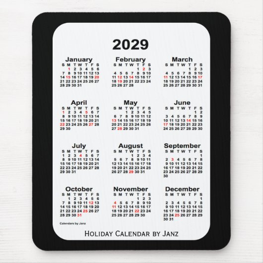 2029 Holiday Two Tone Black Calendar von Janz Mousepad (Vorne)