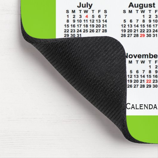 2029 Holiday Yellow Green Calendar von Janz Mousepad (Ecke)