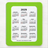 2029 Holiday Yellow Green Calendar von Janz Mousepad (Vorne)