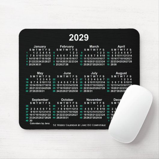 2029 Neon White 52 Weeks ISO Kalender von Janz Mousepad (Mit Mouse)