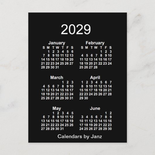 2029 Neon White 6 Month Mini Kalender von Janz Postkarte (Vorderseite)