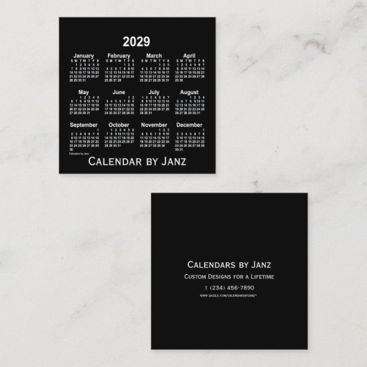2029 Neon White Calendar von Janz Quadratische Visitenkarte (Vorne/Hinten)