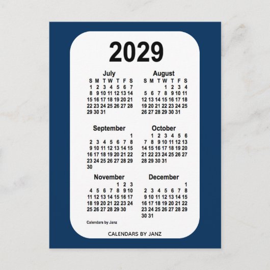 2029 Police Box Blue 6 Month Mini Kalender von Jan Postkarte (Vorderseite)