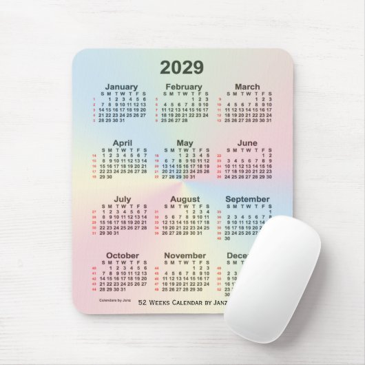 2029 Rainbow Cloud 52 Calendar by Janz Mousepad (Mit Mouse)