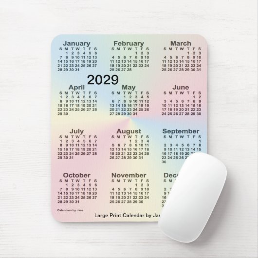 2029 Rainbow Cloud Large Print Calendar by Janz Mousepad (Mit Mouse)