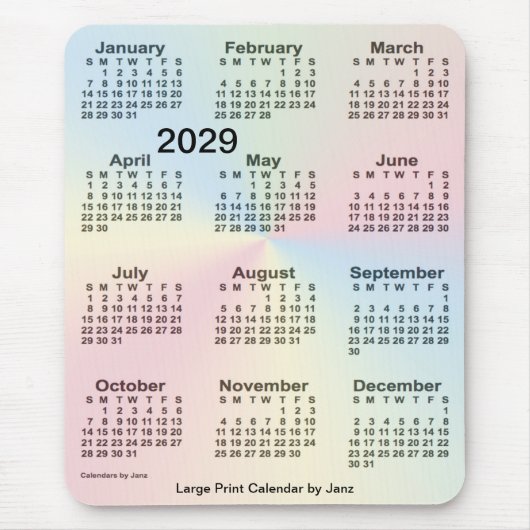 2029 Rainbow Cloud Large Print Calendar by Janz Mousepad (Vorne)