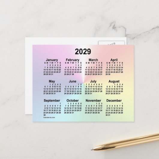 2029 Rainbow Cloud Mini Calendar von Janz Postkarte (Vorderseite/Rückseite Beispiel)