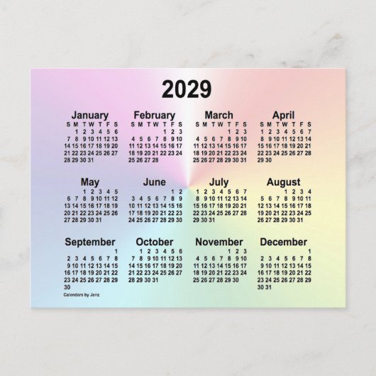 2029 Rainbow Cloud Mini Calendar von Janz Postkarte (Vorderseite)