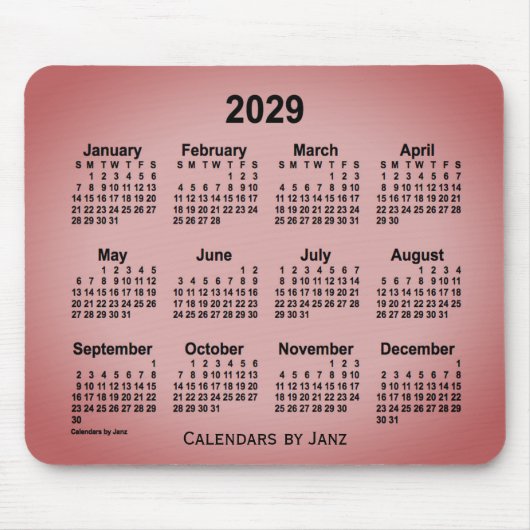2029 Sangria Gray Calendar von Janz Mouse Pad Mousepad (Vorne)