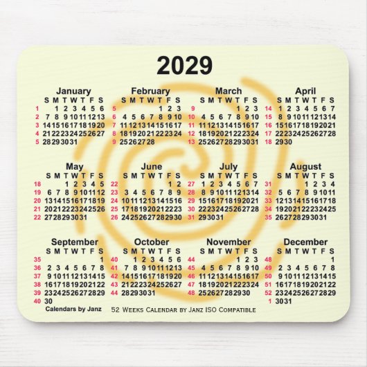 2029 Sonnentage 52 Wochen ISO Kalender von Janz Mousepad (Vorne)