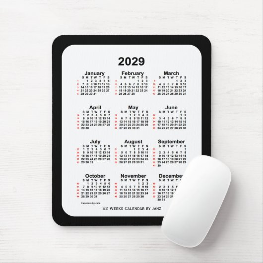 2029 Two Tone Black 52 Week Calendar von Janz Mousepad (Mit Mouse)