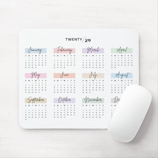 2029 VOLLES JAHR KALENDER PASTEL HANDSCHRIFTLICHE  MOUSEPAD (Mit Mouse)
