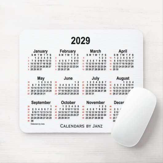 2029 Weißer 52-Wochen-Kalender von Janz Mousepad (Mit Mouse)