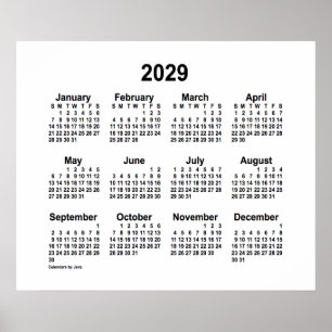 2029 Weißer Kalender von Janz Print Poster