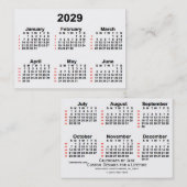 2029 White 52 Week Calendar by Janz Business Cards Visitenkarte (Vorne/Hinten)